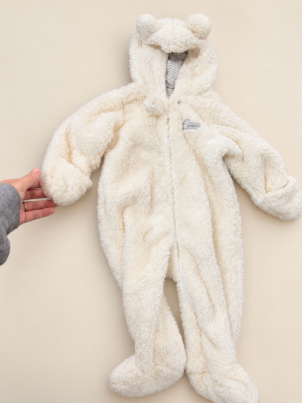 Carter’s Just One You 6M Ivory Sherpa Bear Hooded Pram Suit Footed Bunting